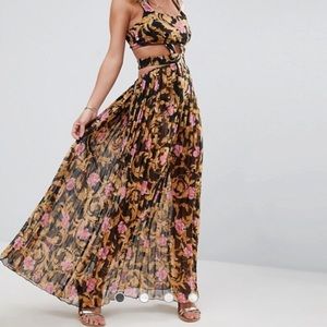 ASOS Beach Cut out Pleated Maxi/Baroque Rose Print